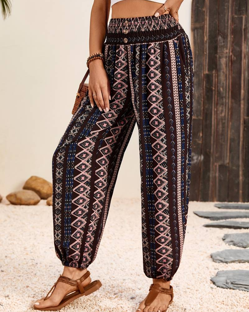 Aubree - dames etnische grafische print broek