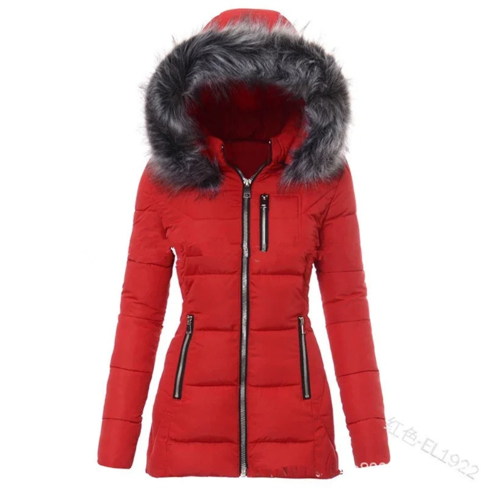 Mila - Korte Winterjas Dames - Getailleerd - Faux Fur Capuchon - Winddicht