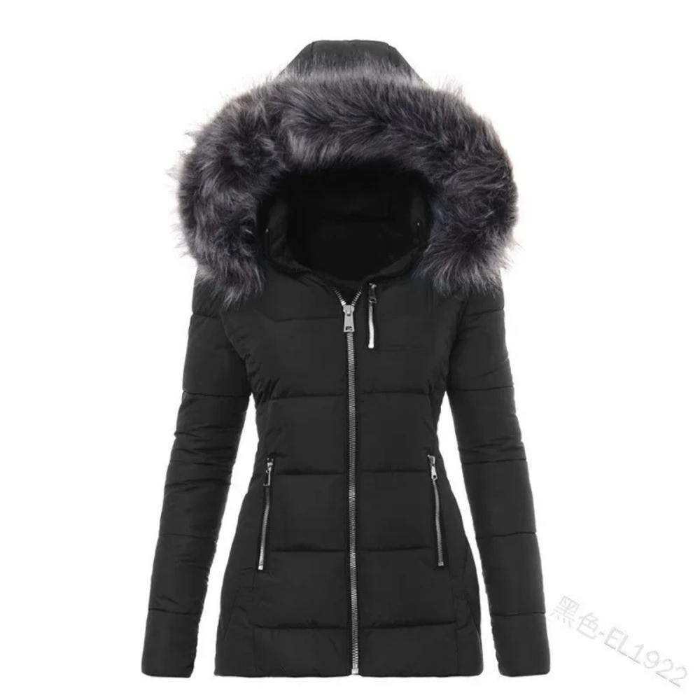 Mila - Korte Winterjas Dames - Getailleerd - Faux Fur Capuchon - Winddicht