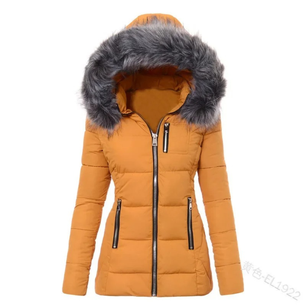 Mila - Korte Winterjas Dames - Getailleerd - Faux Fur Capuchon - Winddicht