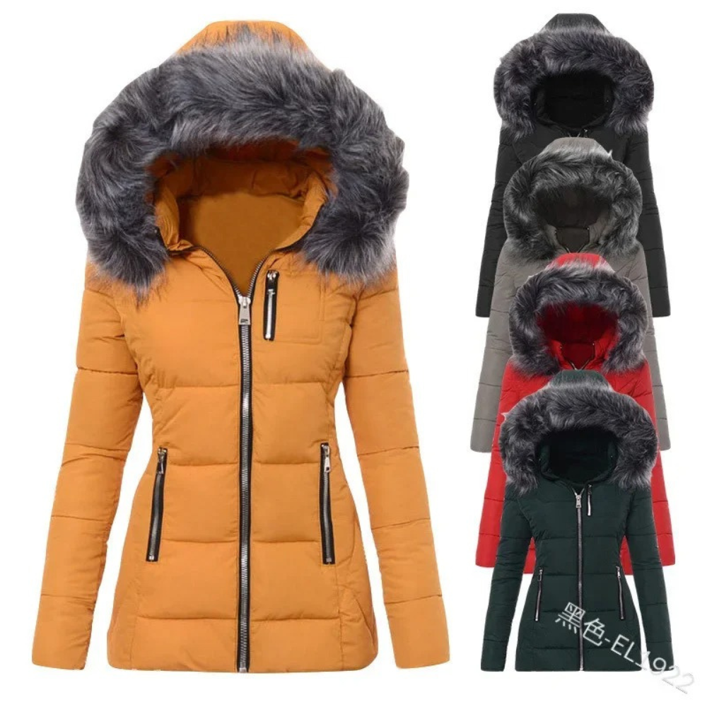 Mila - Korte Winterjas Dames - Getailleerd - Faux Fur Capuchon - Winddicht