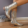 Merelina - Metallic Cowboylaarzen Dames - Lage Blokhak - Borduursel