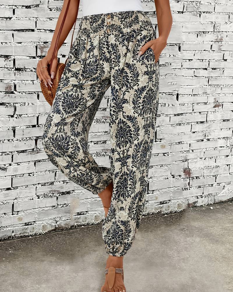 Aubree - dames etnische grafische print broek